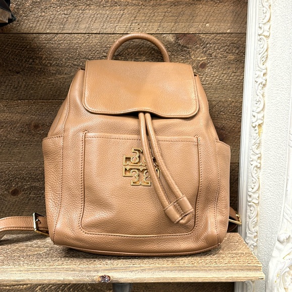 Tory Burch Britten Pebbled Leather Logo Backpack - Picture 2 of 8